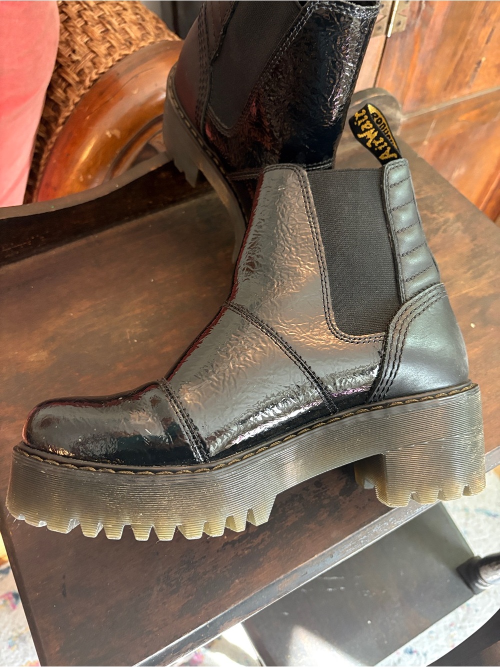 Dr. Martens Black Patent Lug Sole Chelsea Boots. Air Ware - Picture 11 of 15